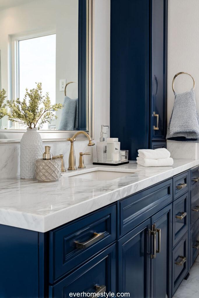 classic bathroom navy blue cabinets with glossy f