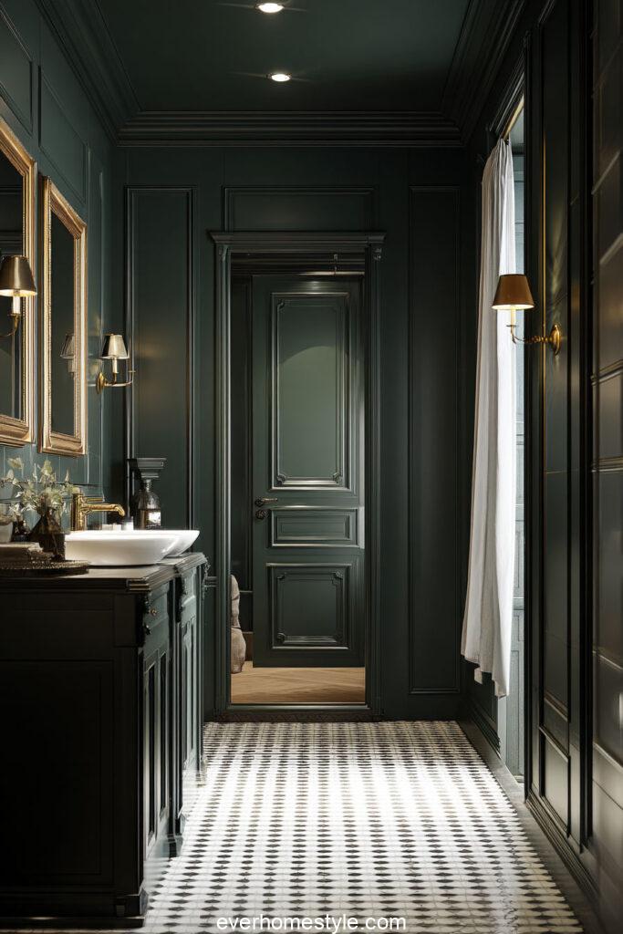 deep moody green bathroom elegant walls bright fl