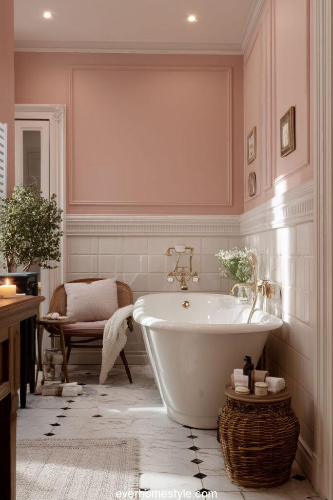 luxury bathroom soft pink walls with snowy white