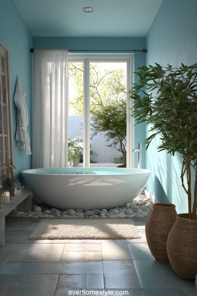 ultra realistic bathroom interior sky blue walls
