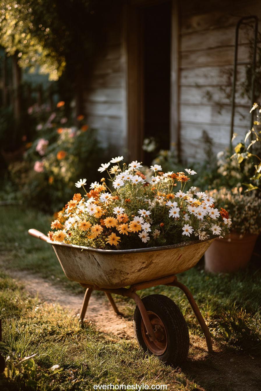 19. Wheelbarrow Flower Cart