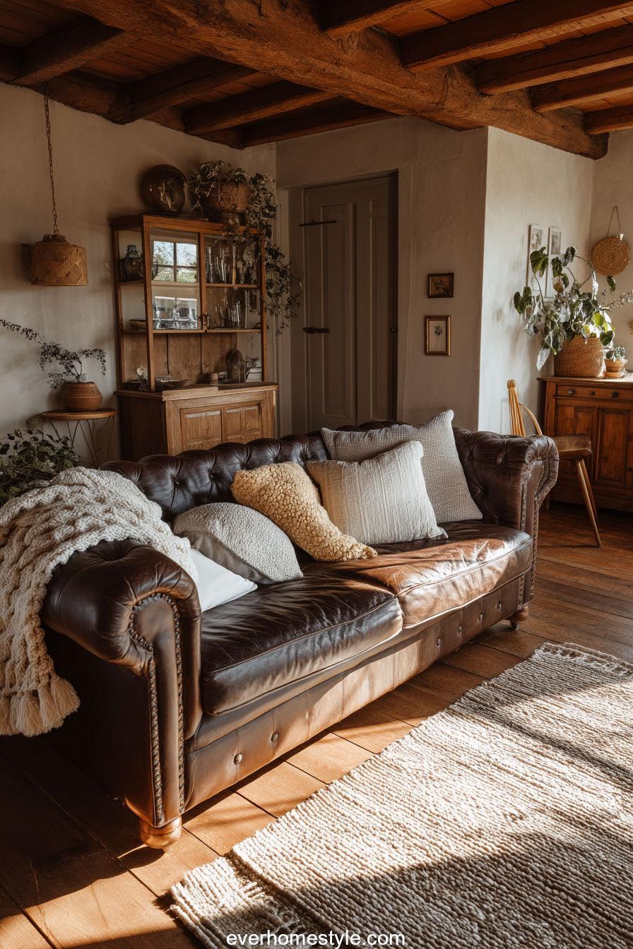 Cottagecore Living Room Leather Couch – Rustic Meets Modern