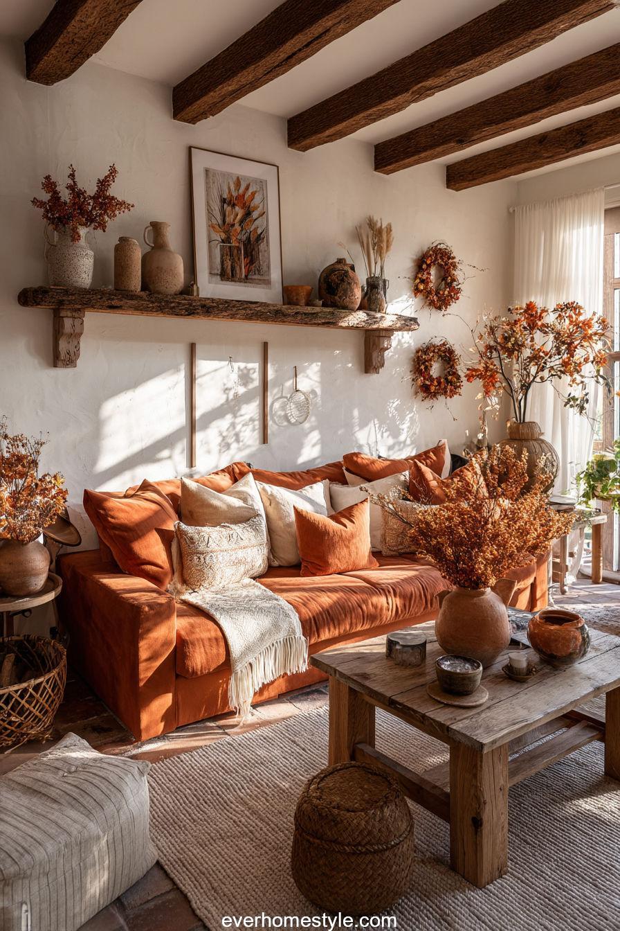 Cottagecore Living Room in Orange – Autumn Warmth