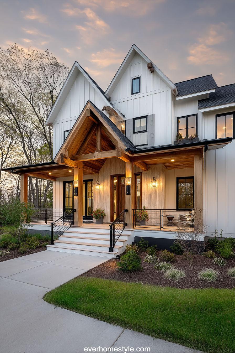1. White Board-and-Batten Farmhouse