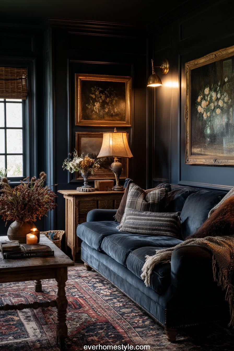 Cottagecore Living Room in Navy – Depth and Warmth