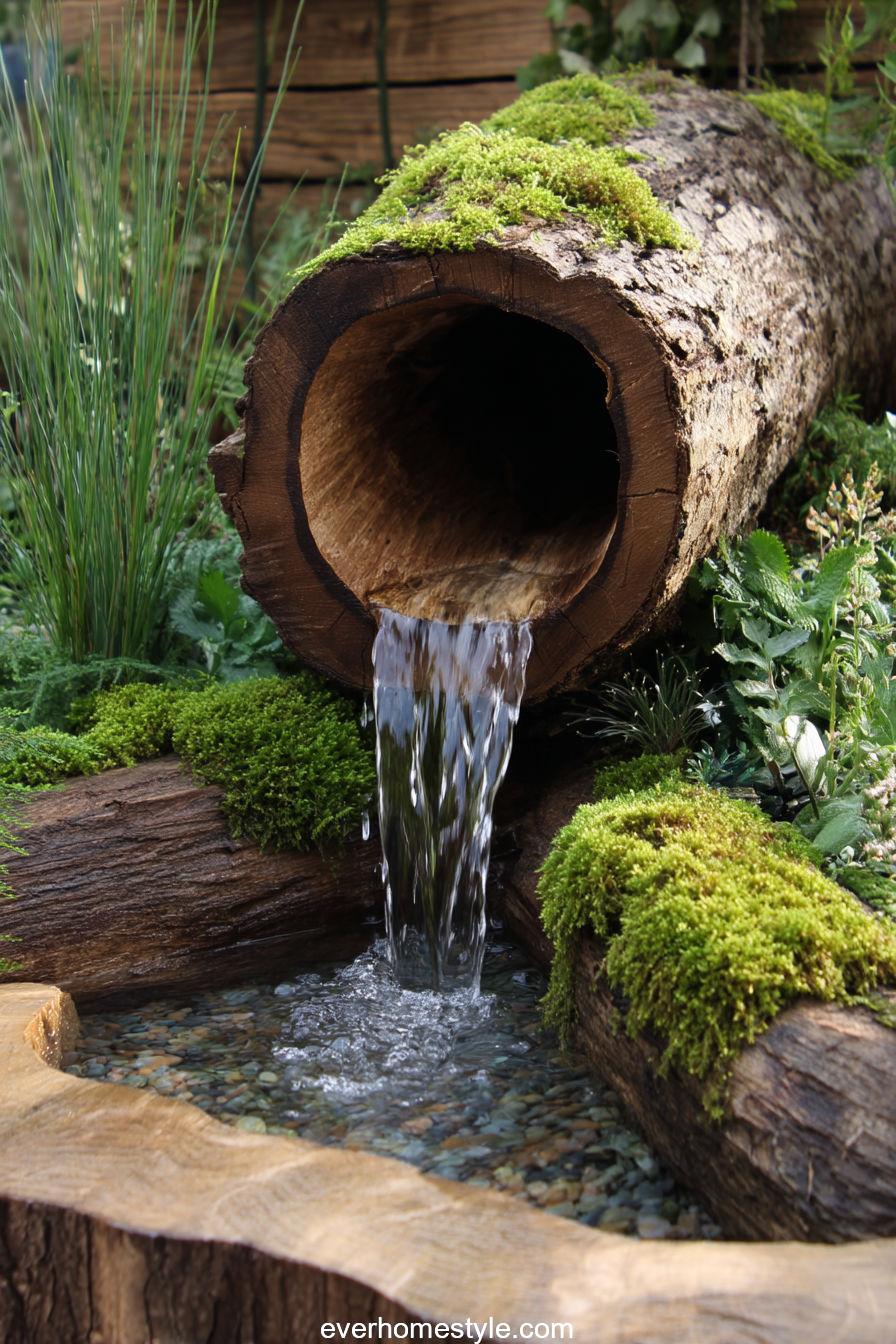 3. Wooden Log Fountain Feature