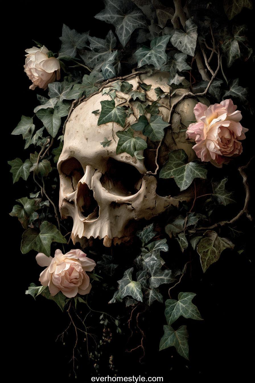 3. Dark Botanical Skull Artwork