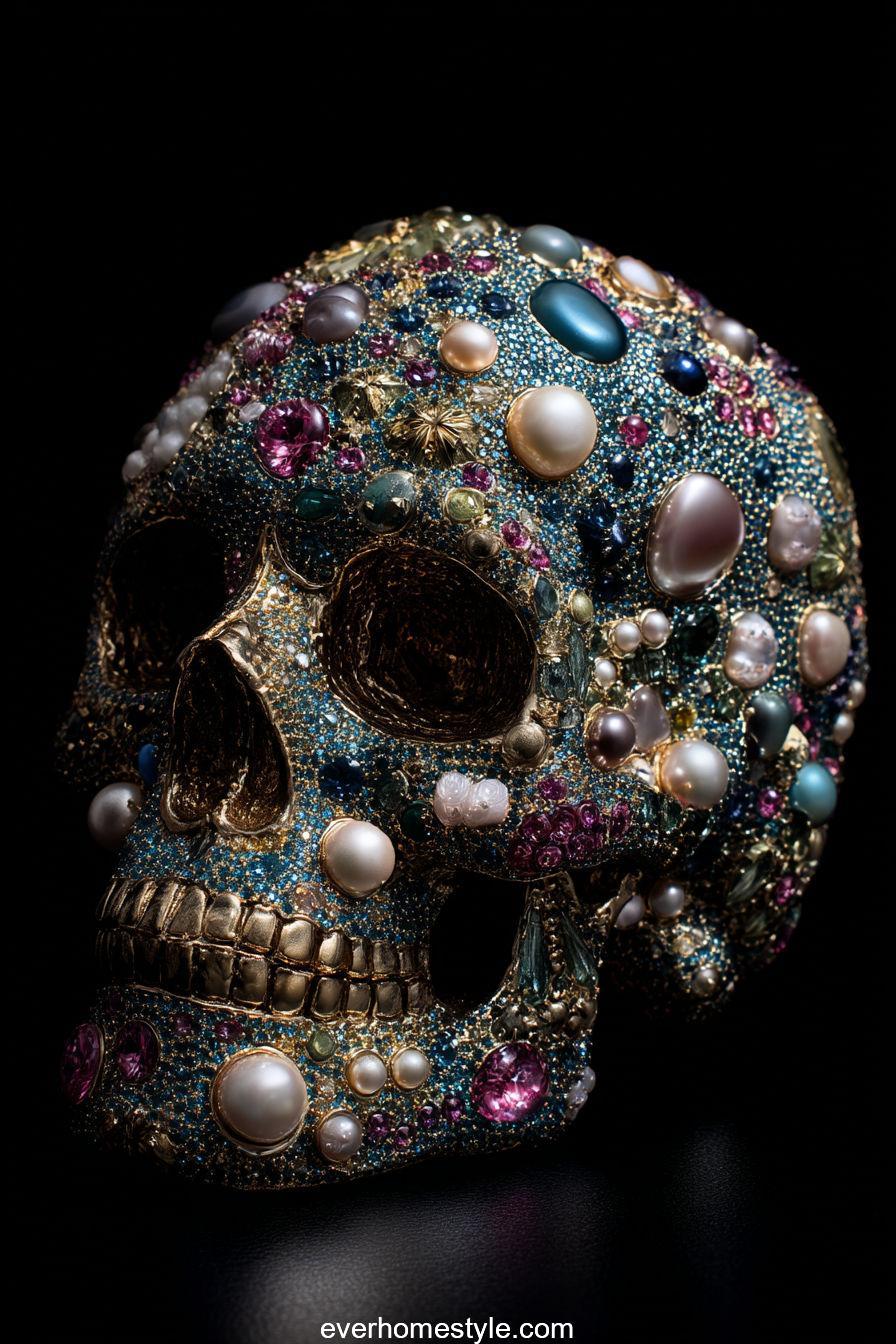 24. Pearled Skull Art Object