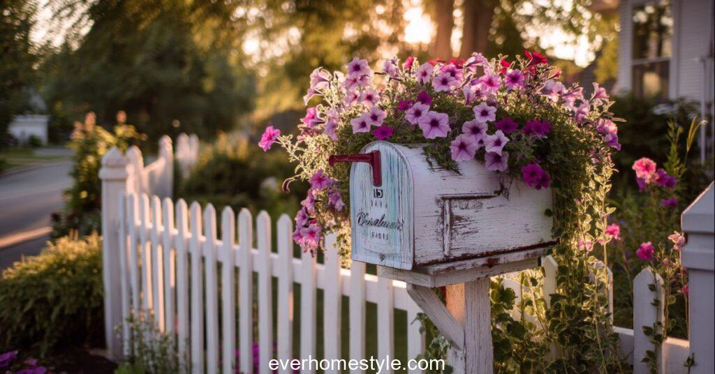 A repainted vintage mailbox turned into a creative flower planter
