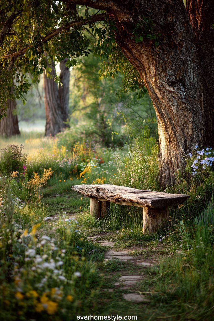 10. Cozy Log Bench in Garden