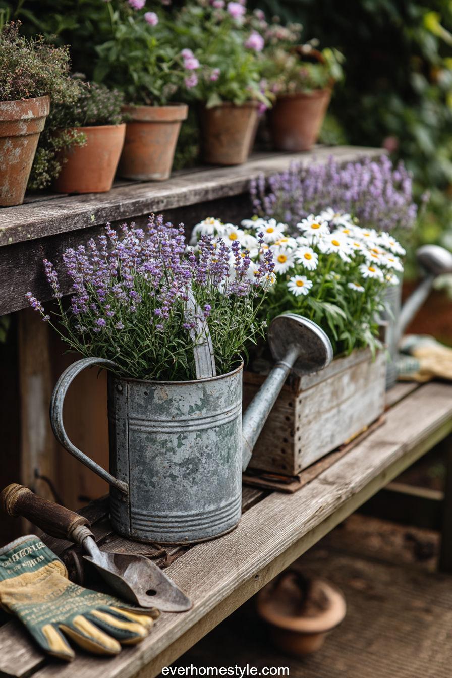 6. Antique Watering Can Planter