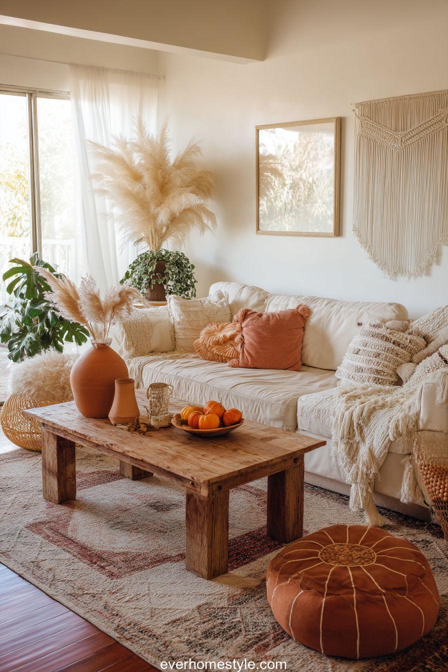 Thanksgiving-inspired Window Display With Glowing Candles, Autumn Branches, And Linen Drapes