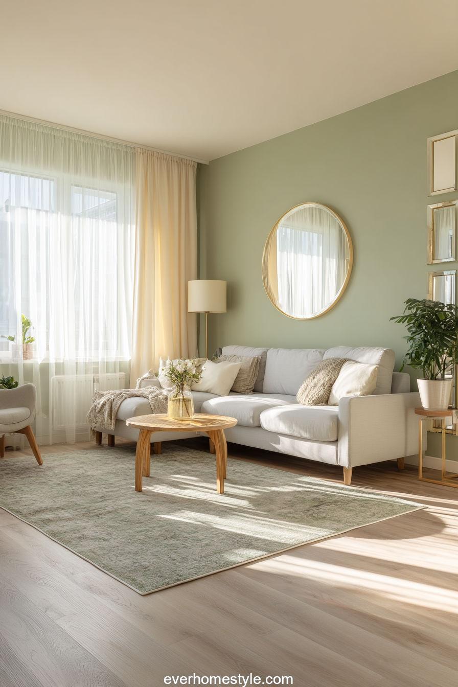 Bright sage green living room