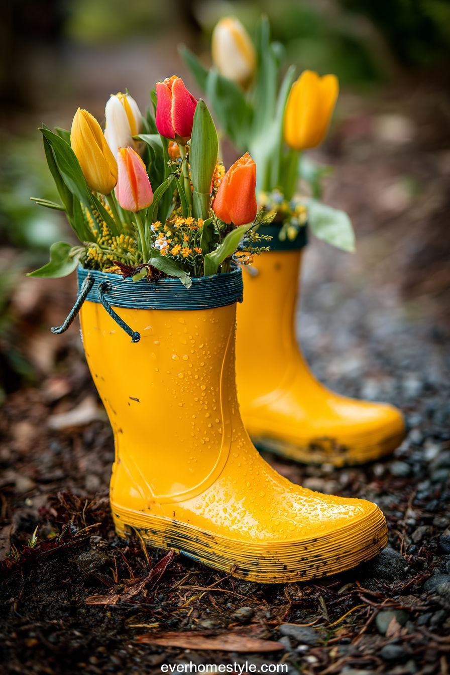 3. Rain Boot Planter Fun