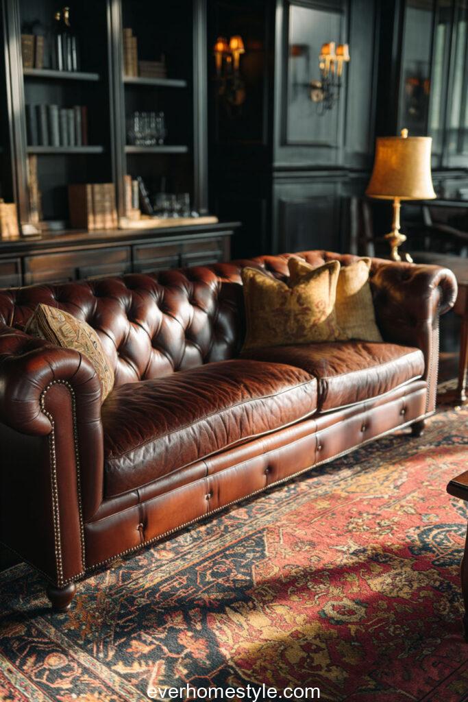Classic English lounge with leather Chesterfield