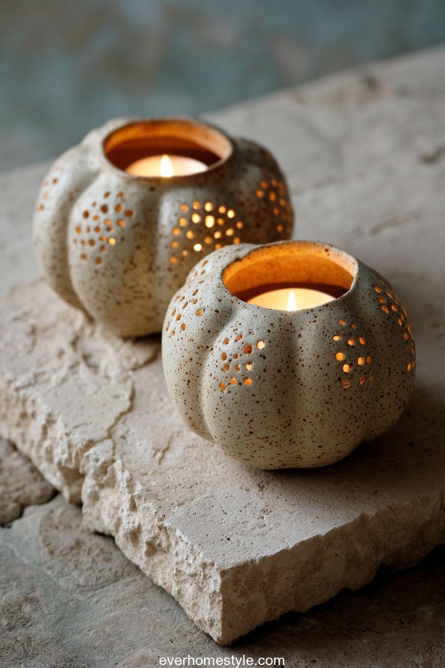 Clay Pumpkin Tealight Holders