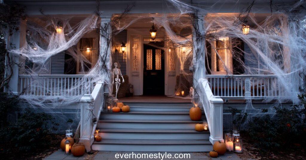 Cobwebbed House Front ultra realistic Halloween house front covered in white cobwebs