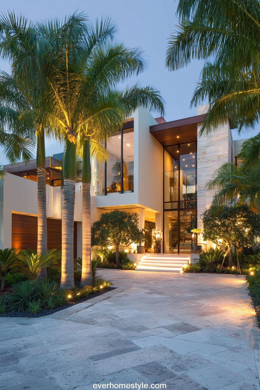 22. Luxury Palm-Lined Villa Entrance
