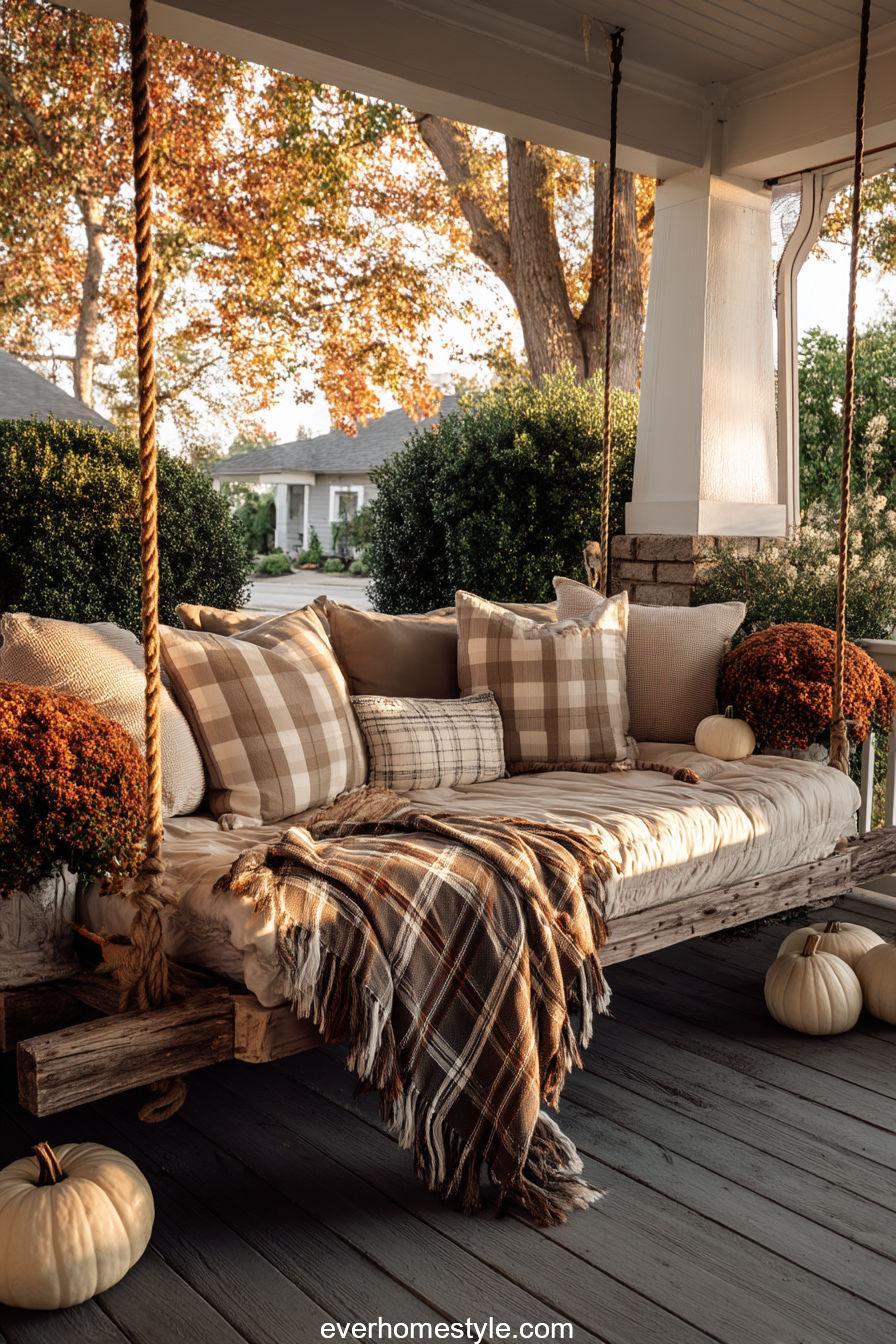 Plaid Throw Blanket on Swing