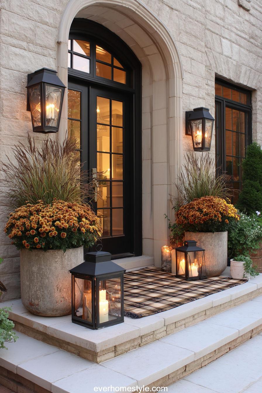Elegant Entry with Lanterns and Planters