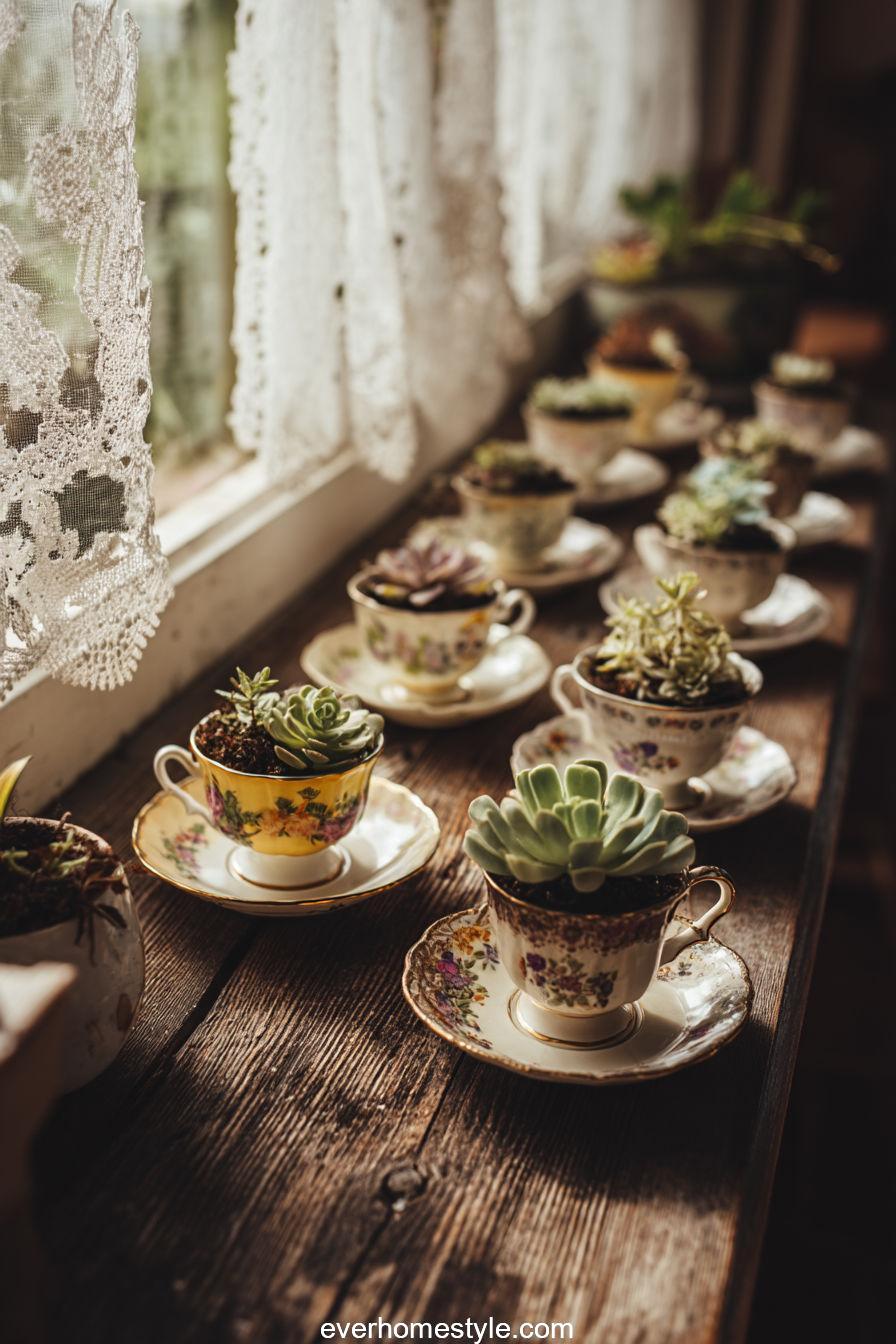 2. Vintage Teacup Flower Display