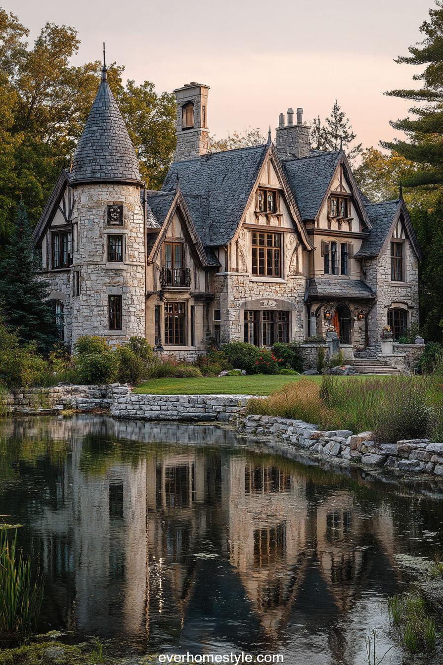 Fairytale Stone‑and‑Timber Turreted Home