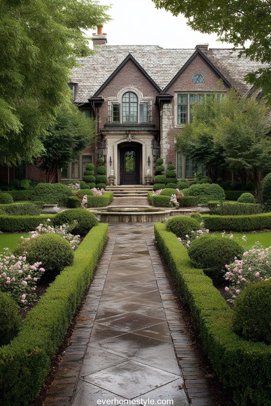 16. Symmetrical Front Garden Design