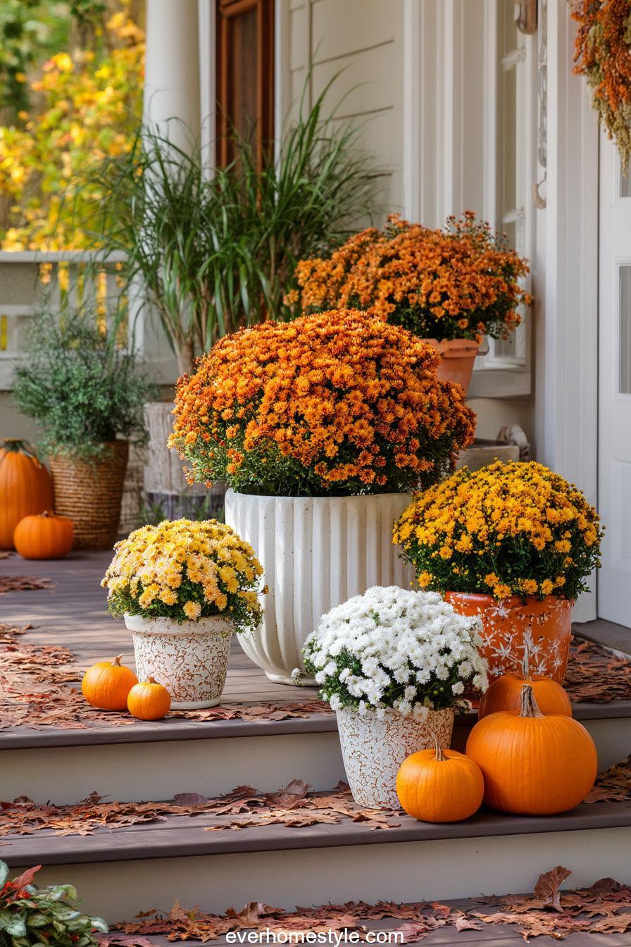 Vibrant Mums Front Porch Display