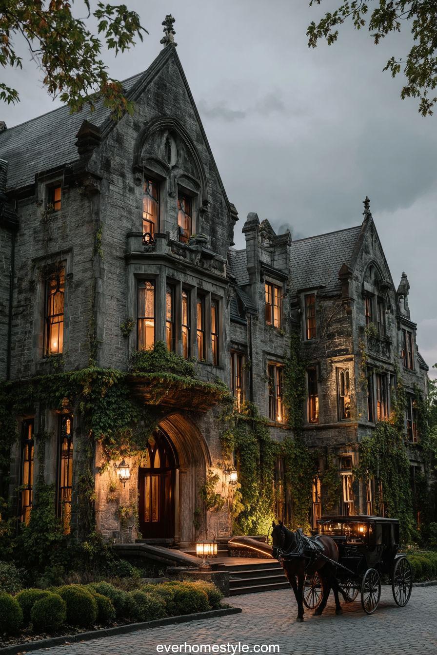 Gothic Twilight Stone Mansion