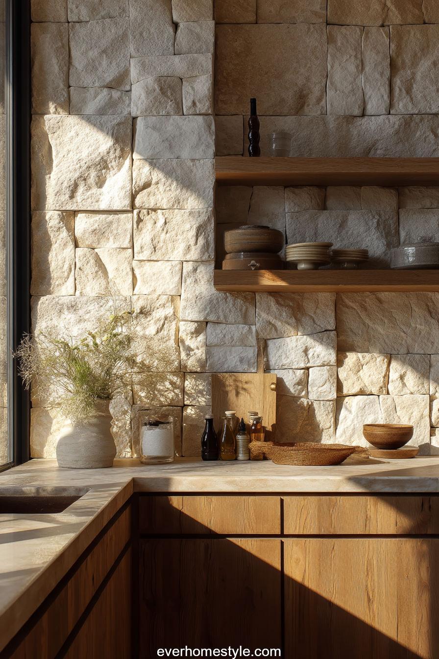 10. Neutral Stone Tile Backsplash