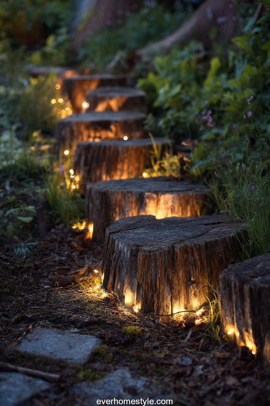 11. Log Lighting for Night Garden