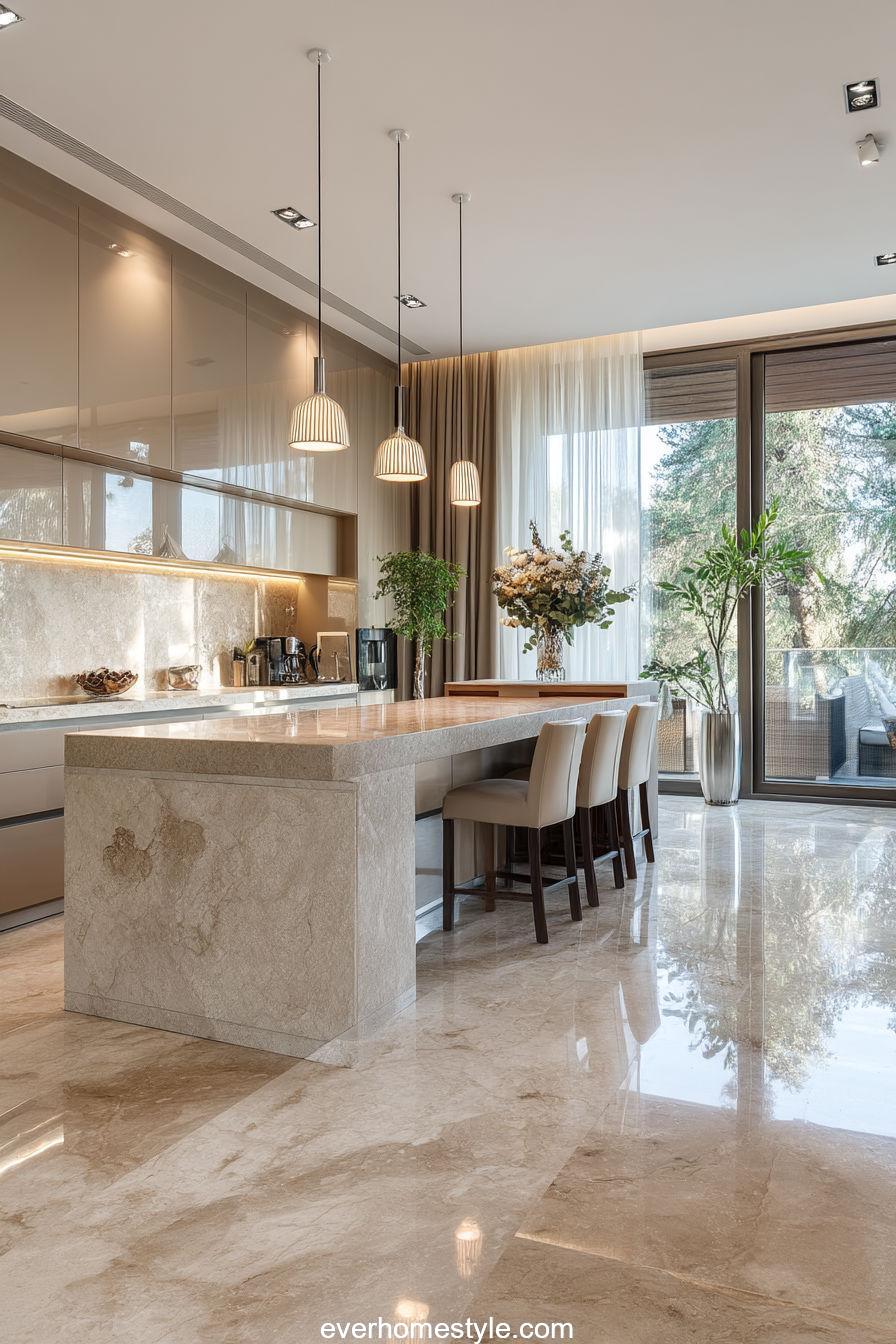 8. Polished Marble Flooring