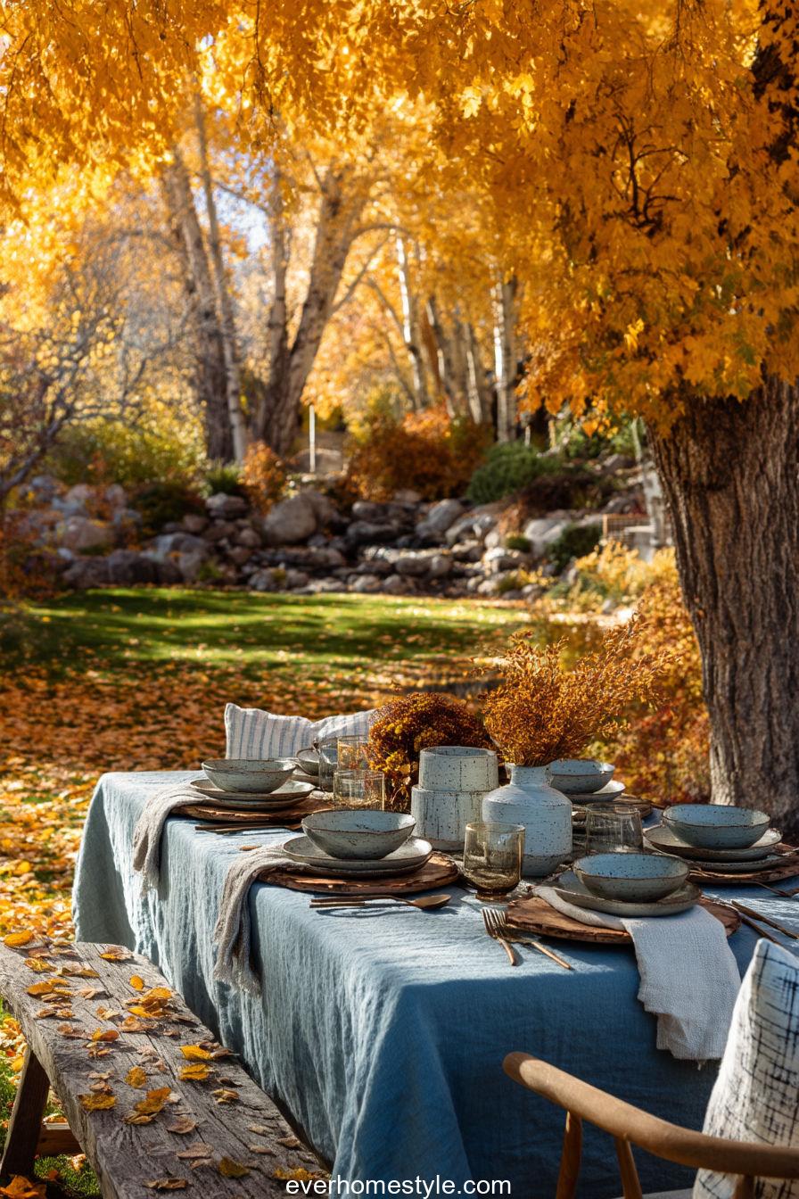 Blue Autumn Garden Setting