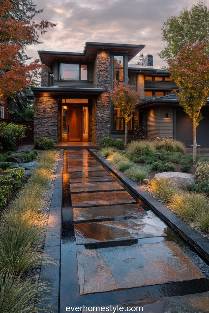 Photorealistic front yard of a contemporary home