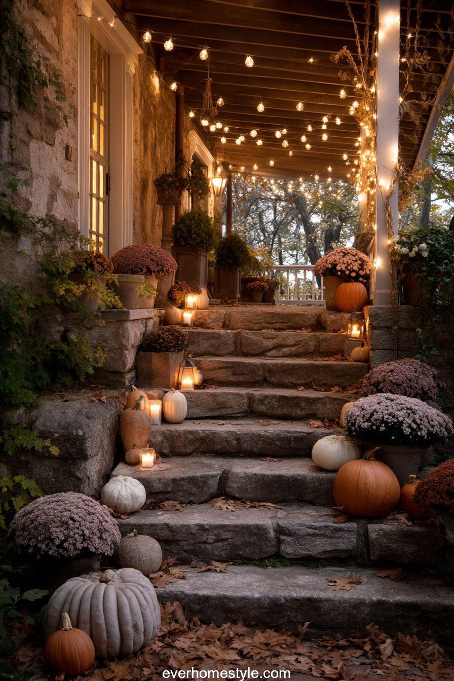 Pumpkin-Filled Staircase Decor