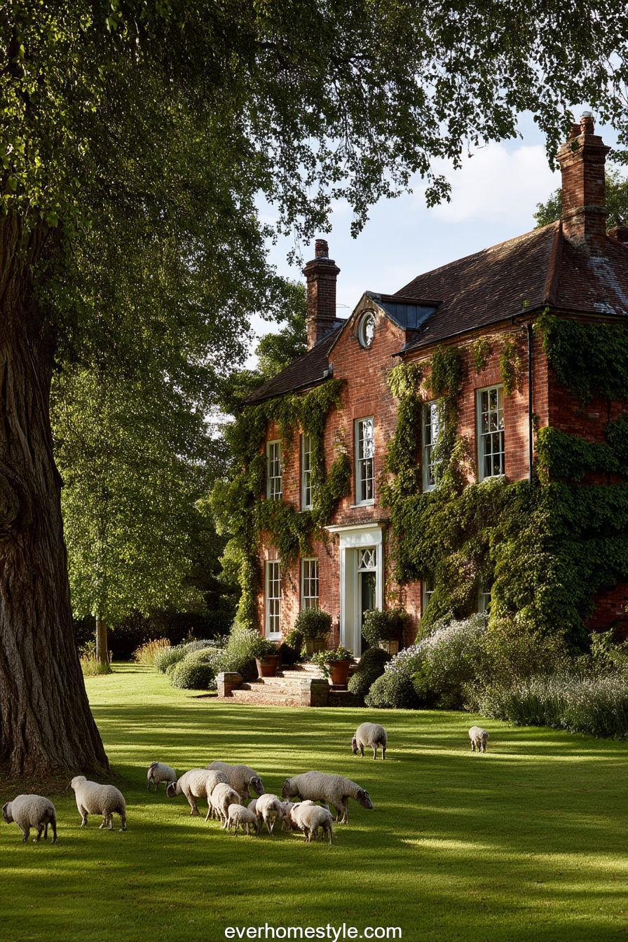 Pastoral Red‑Brick Manor with Sheep