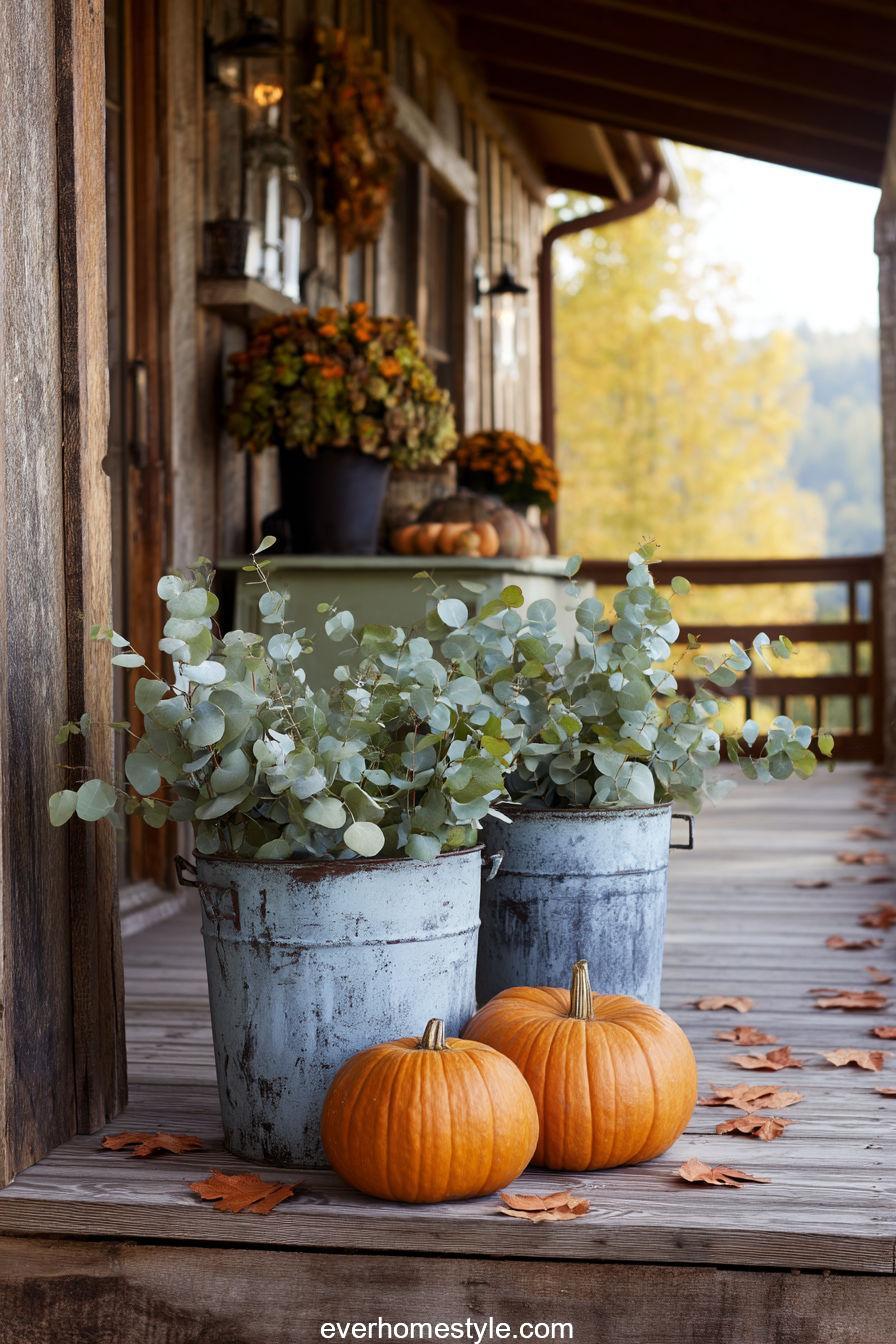 Galvanized Buckets with Pumpkins