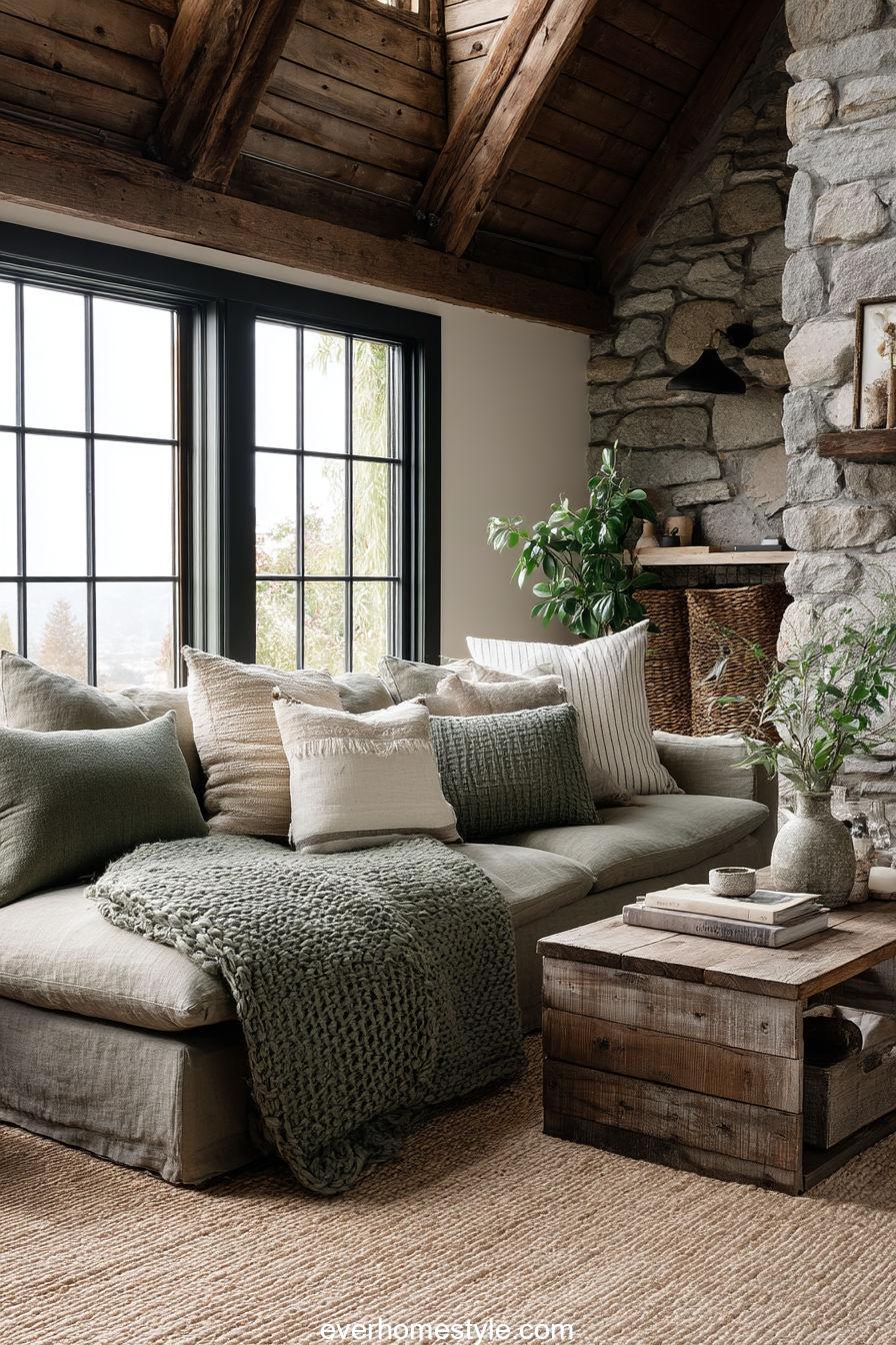 Rustic living room with earthy textures