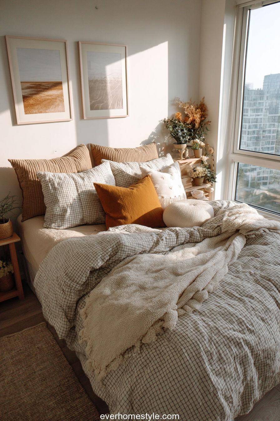 Small City Apartment Styled For Thanksgiving With Minimal Decorations, Cozy Textures, And Soft Light