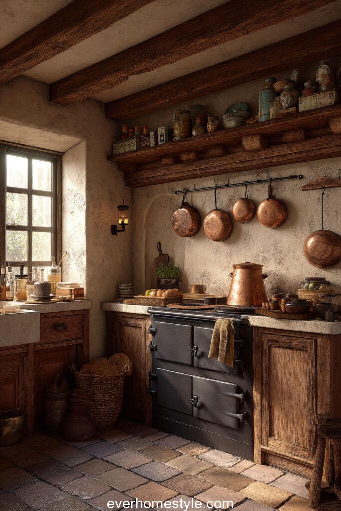 Traditional English kitchen with black cast iron