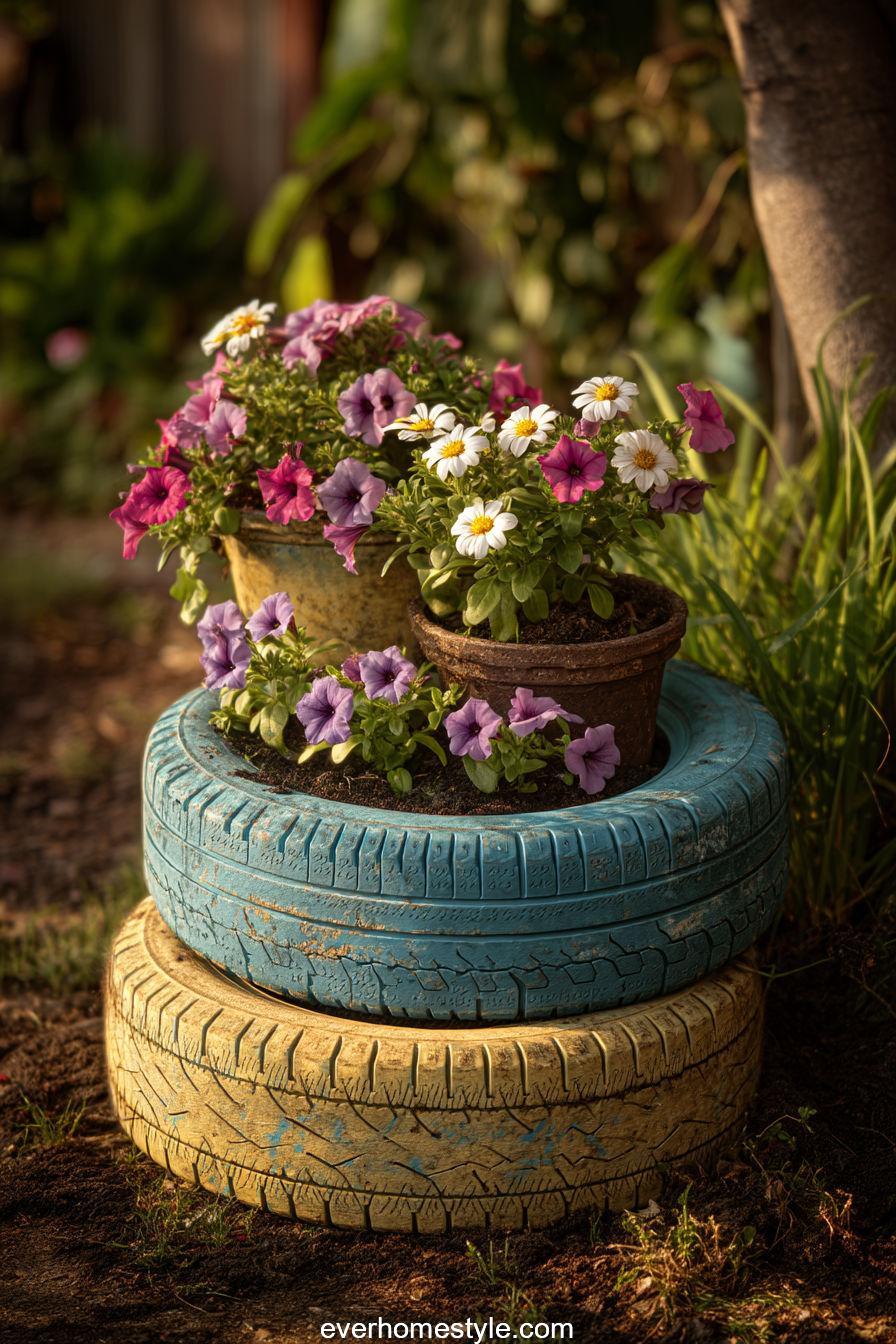 1. Recycled Tire Garden Planter