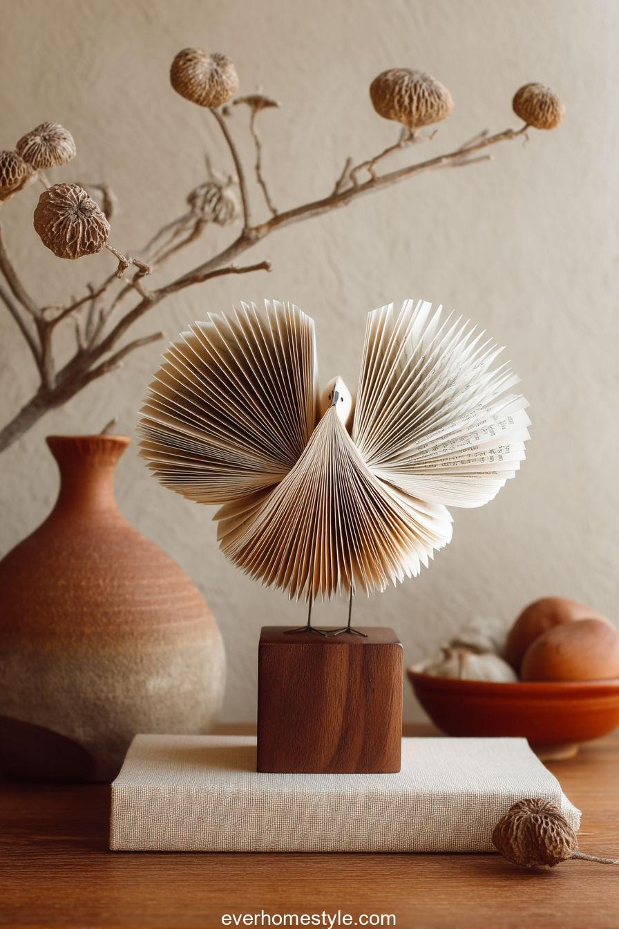 Upcycled Book Page Turkey Sculpture