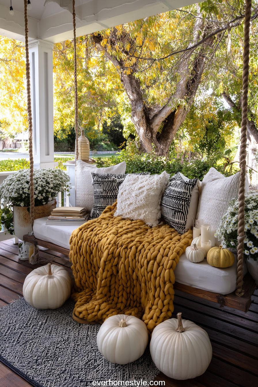 White Pumpkins and Mustard Throws