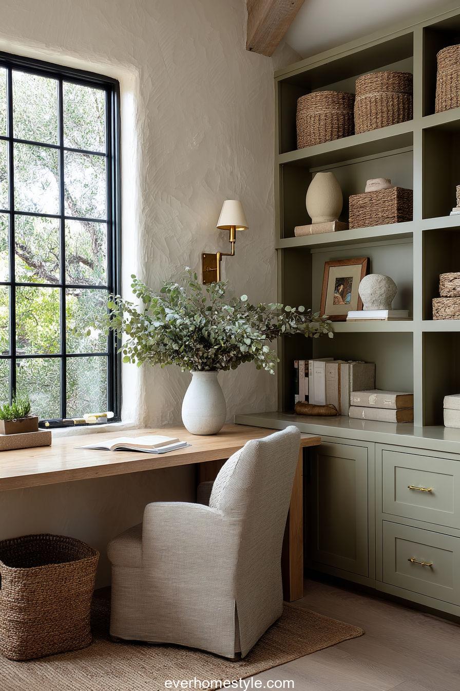 17. Calm Cottage Study with Olive Built-ins