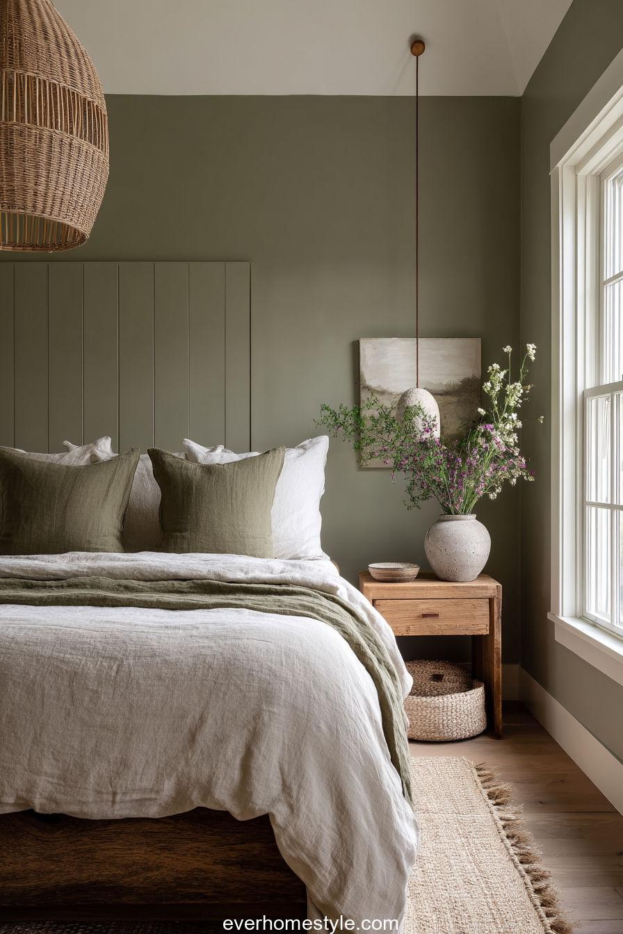 4. Olive Green Minimalist Bedroom