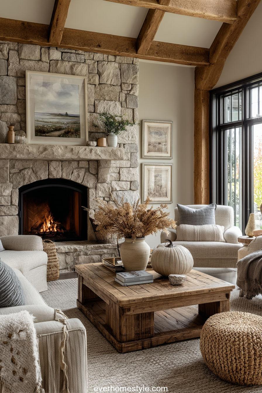 2. Rustic Fireplace and Countryside Charm
