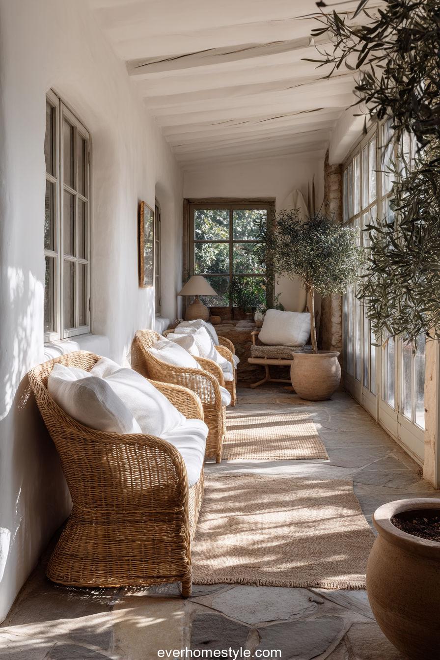 19. Sunroom with Rattan and Olive Trees