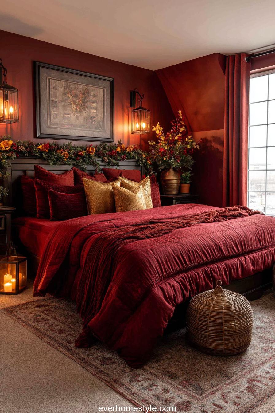 Traditional Red Christmas Bedroom