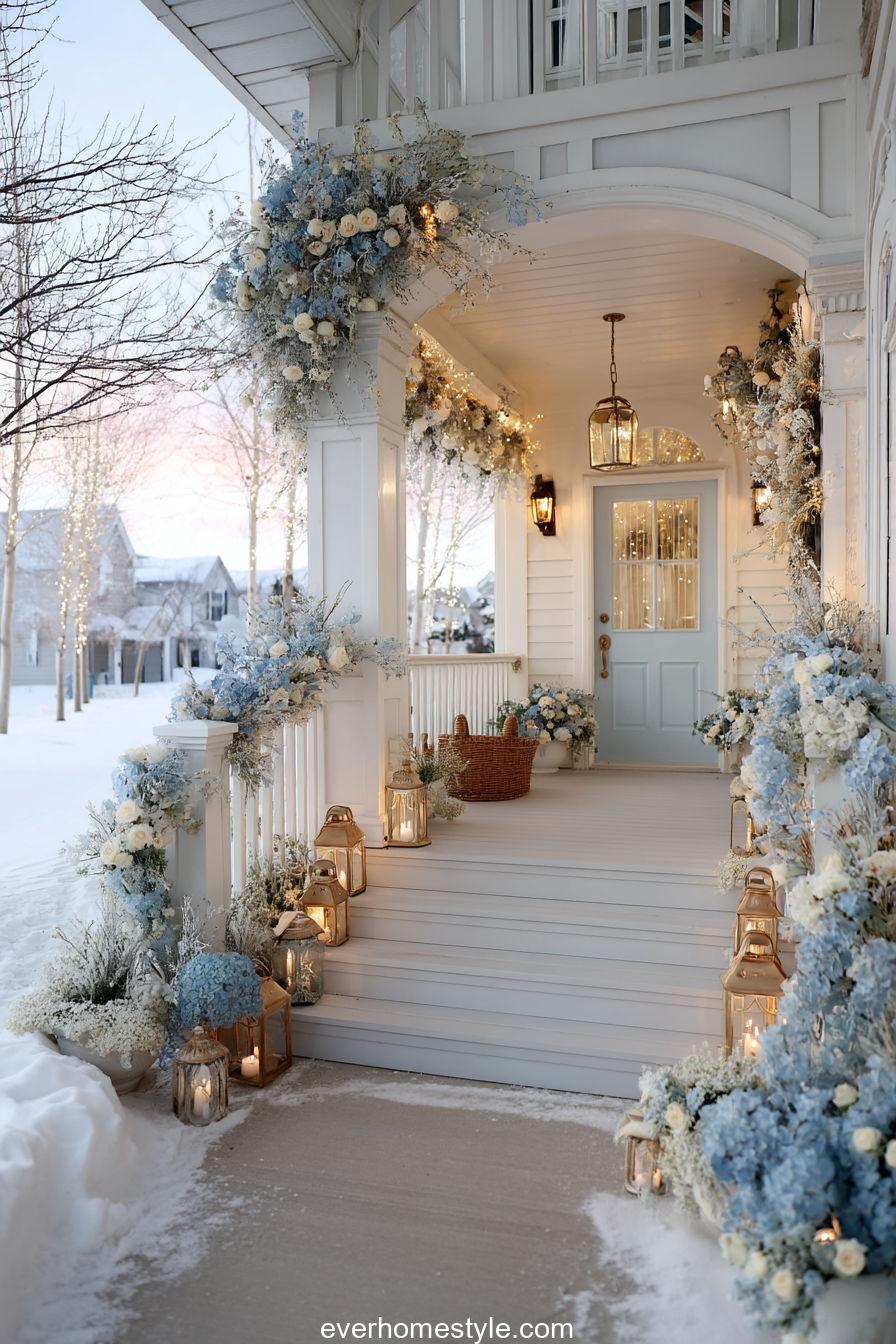 Frosty Blue Christmas Porch