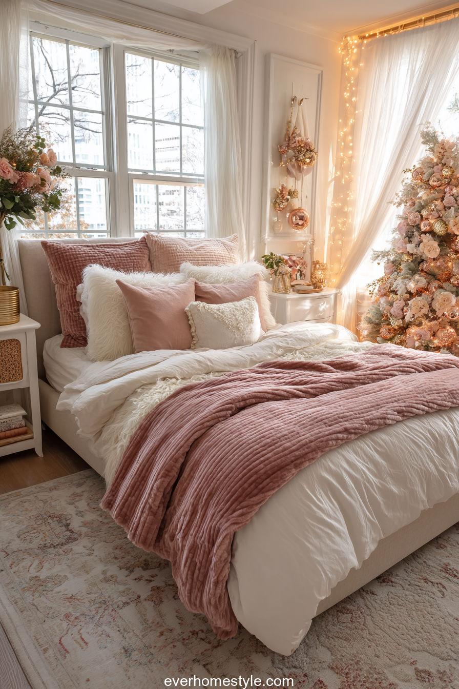 Romantic Pink Christmas Bedroom